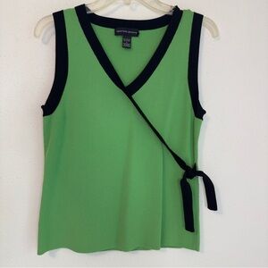 Spenser Jeremy Green Cap Sleeve Tank Blouse With Black Trim and Tie Sz L